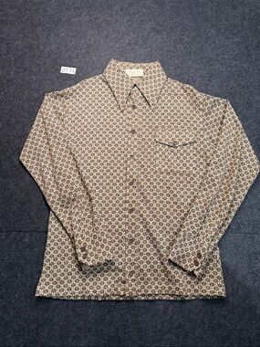 DAMON Brown Geometric Print Casual Button-Down Shirt